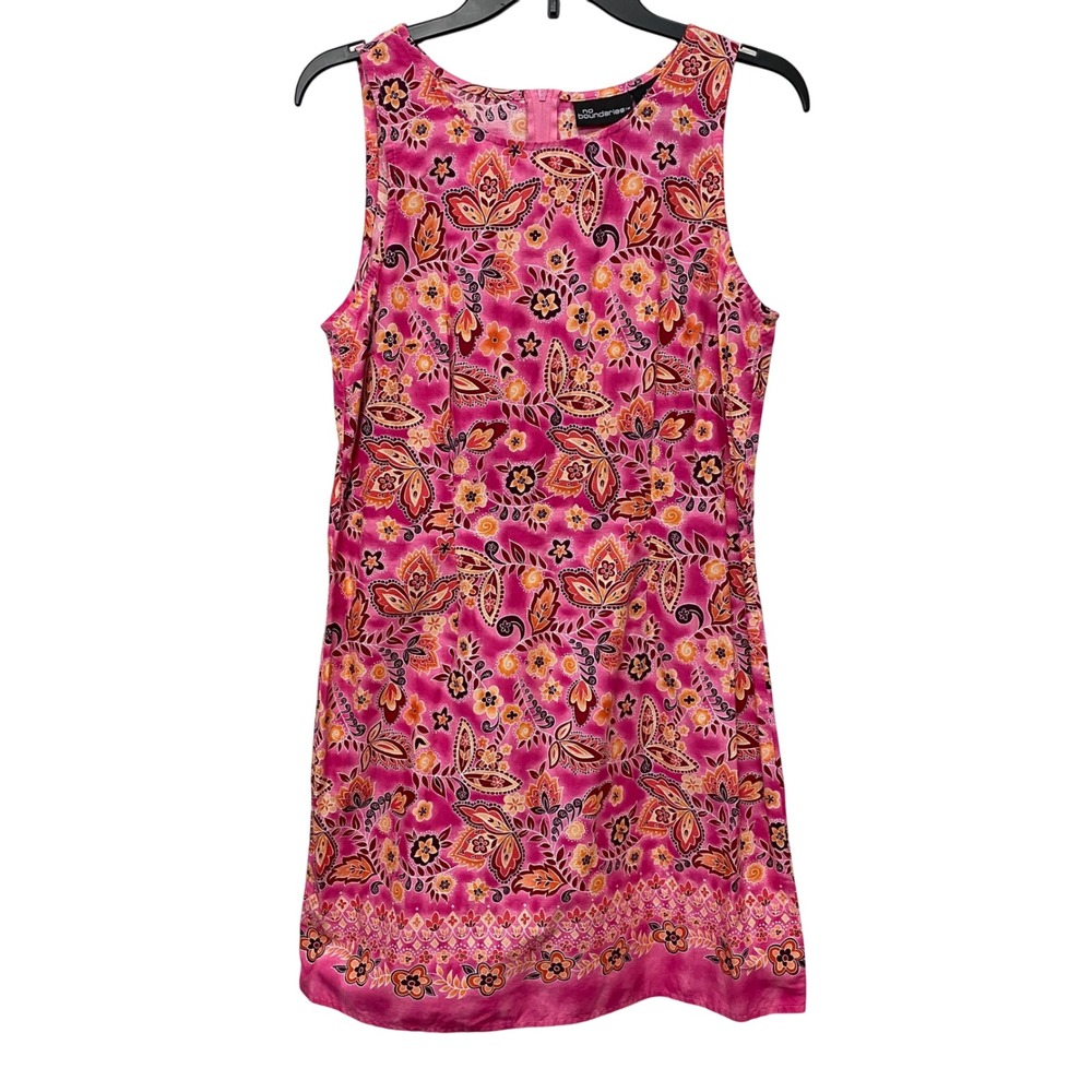 No Boundaries Juniors Dress Sleeveless Pink Floral Paisley Print Size L
